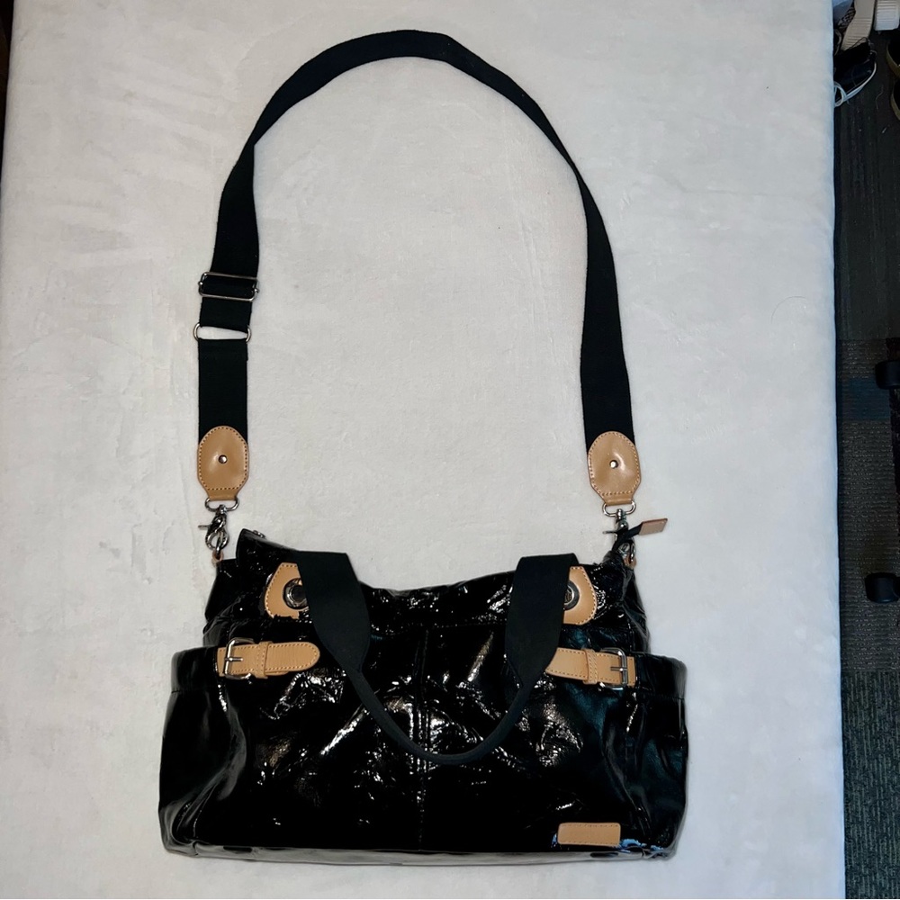 Storksak Black Patent Leather Kate Diaper Bag - Picture 3 of 15